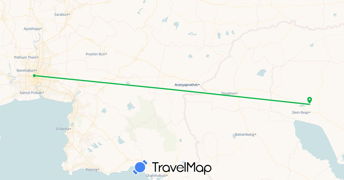 TravelMap itinerary: driving, bus in Cambodia, Thailand (Asia)